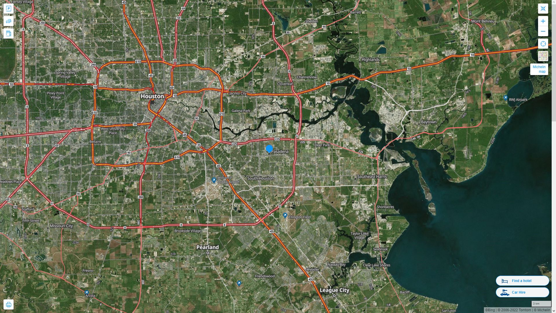 Pasadena Texas Highway and Road Map with Satellite View